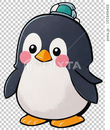 penguin on a winter hat penguin on a winter hat 105849408