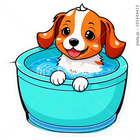 cute dog sitting in bolw 105849415