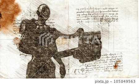 3d illustration - womans angel drawing in style of Leonardo Da Vinci 3d illustration - womans angel drawing in style of Leonardo Da Vinci 105849563