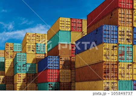 Stack of containers box, Cargo freight ship for import export logistics. 105849737