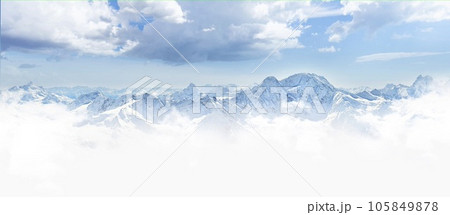 Panorama of winter mountains with blue sky in Caucasus region,Elbrus mountain, Russia Panorama of winter mountains with blue sky in Caucasus region,Elbrus mountain, Russia 105849878