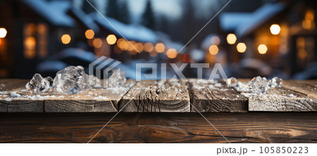 Christmas Themed Decorative Empty Wooden Base For Product Item or Text Display. Generative AI. 105850223
