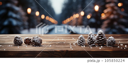 Christmas Themed Decorative Empty Wooden Base For Product Item or Text Display. Generative AI. 105850224