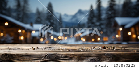 Christmas Themed Decorative Empty Wooden Base For Product Item or Text Display. Generative AI. 105850225