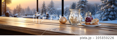 Christmas Themed Decorative Empty Wooden Base For Product Item or Text Display. Generative AI. 105850226