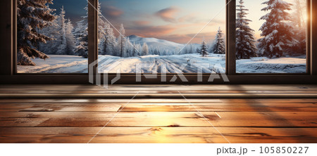 Christmas Themed Decorative Empty Wooden Base For Product Item or Text Display. Generative AI. 105850227