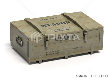 Military wooden crate with weapon and army ammunition isolated on white. Military wooden crate with weapon and army ammunition isolated on white. 105851633