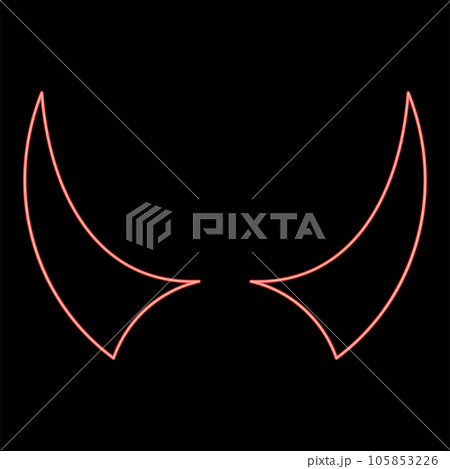 Neon horn of devil horns monster from hell Halloween carnival concept demon satan evil red color vector illustration image flat style 105853226