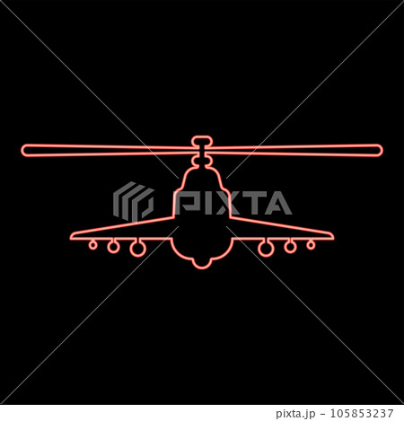 Neon combat helicopter attack military concept view front red color vector illustration image flat style Neon combat helicopter attack military concept view front red color vector illustration image flat style 105853237