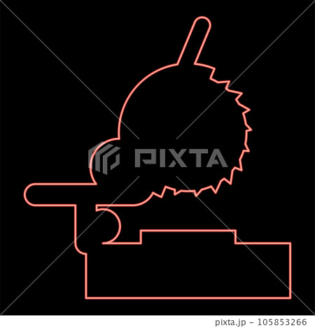 Neon miter saw bench steel cut off machine carpentry workshop concept red color vector illustration image flat style 105853266