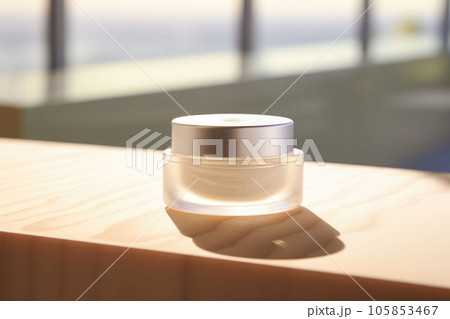 Cosmetic beauty product package. Antiage cream. Jar design on light background. AI generated 105853467