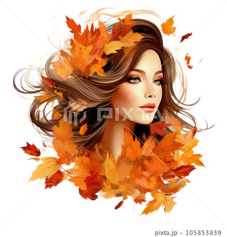 Autumn girl with falling leaves 105853839