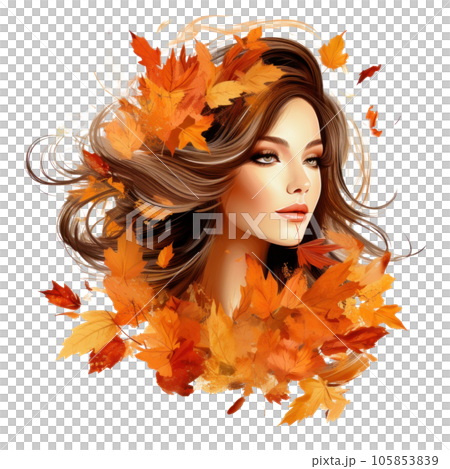 Autumn girl with falling leaves 105853839