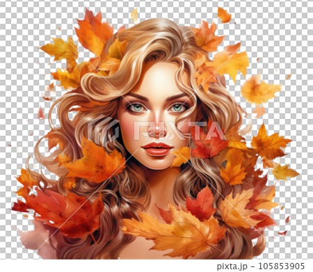 Autumn girl with falling leaves 105853905