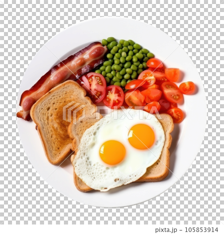 English breakfast with eggs, bacon and beans English breakfast with eggs, bacon and beans 105853914