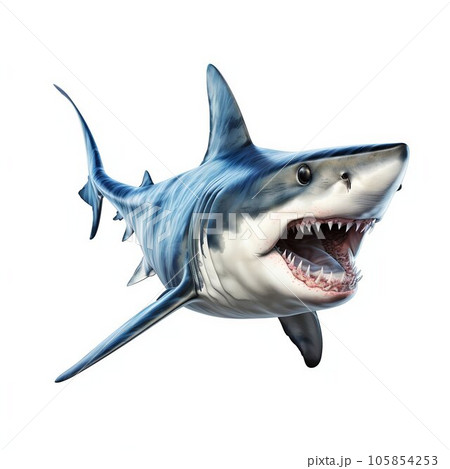 Angry Shark Isolated on White Background. Generative ai 105854253