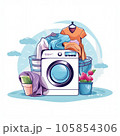 Washing machine and clothes. Laundry service concept isolated on white background 105854306