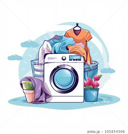 Washing machine and clothes. Laundry service concept isolated on white background 105854306