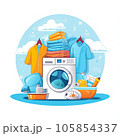 Washing machine and clothes. Laundry service concept isolated on white background 105854337