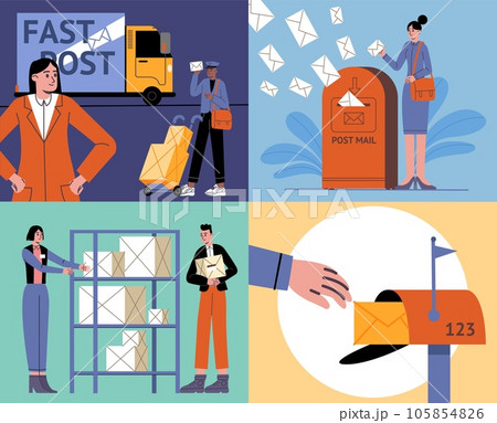 Postman work scenes. Uniformed workers serve...のイラスト素材 [105854826] - PIXTA