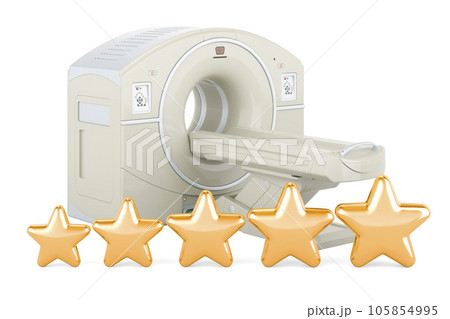 MRI or PET scanner with five golden stars, 3D rendering MRI or PET scanner with five golden stars, 3D rendering 105854995