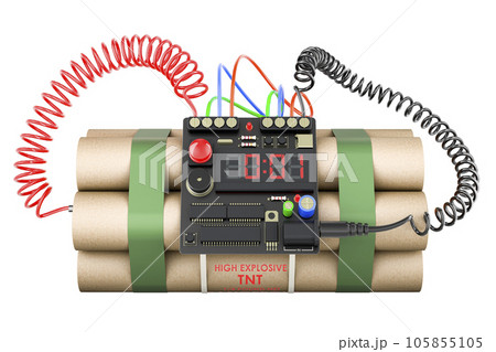 TNT bomb explosive with digital countdown timer. 3D rendering TNT bomb explosive with digital countdown timer. 3D rendering 105855105