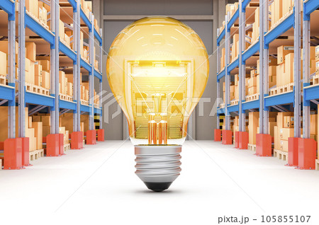 Lightbulb in storehouse, new idea concept. 3D rendering Lightbulb in storehouse, new idea concept. 3D rendering 105855107
