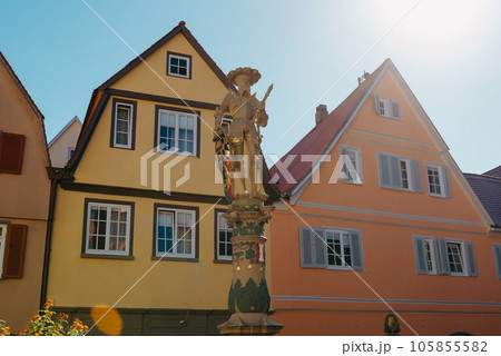 Old national German town house in Bietigheim-Bissingen, Baden-Wuerttemberg, Germany, Europe. Old Town is full of colorful and well preserved buildings. Old national German town house in Bietigheim-Bissingen, Baden-Wuerttemberg, Germany, Europe. Old Town is full of colorful and well preserved buildings. 105855582