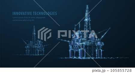 Oil rig. Abstract 3d floating rig platform isolated on blue. gas platform, offshore drilling, refinery plant, petroleum industry 105855728