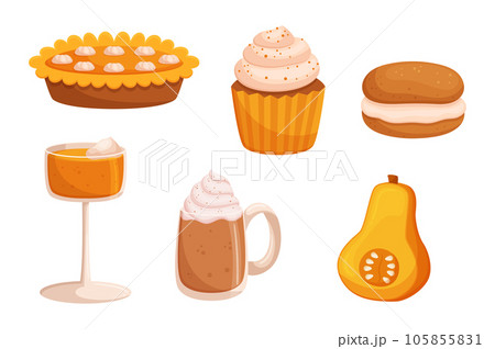 Delicious Pumpkin Meals, Flavorful Muffin, Sweet Pumpkin Pie, Coffee and Juice in Glass Cups, Fresh Gourd and Macaroon Delicious Pumpkin Meals, Flavorful Muffin, Sweet Pumpkin Pie, Coffee and Juice in Glass Cups, Fresh Gourd and Macaroon 105855831