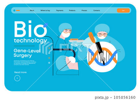 Bio Technology, Gene-Level Surgery -modern flat vector concept illustration of precise genetic modifications at the molecular leve. Metaphor of treating genetic disorders and enhancing human health Bio Technology, Gene-Level Surgery -modern flat vector concept illustration of precise genetic modifications at the molecular leve. Metaphor of treating genetic disorders and enhancing human health 105856160