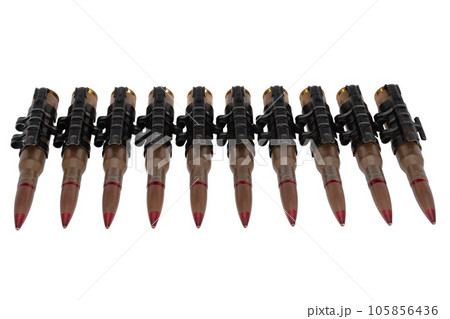 Ammunition belt with cartridges for heavy machine gun isolated on white. 105856436