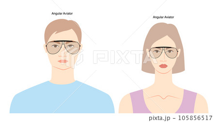 Angular Aviator frame glasses on women and men flat character fashion accessory illustration. Sunglass front view unisex Angular Aviator frame glasses on women and men flat character fashion accessory illustration. Sunglass front view unisex 105856517