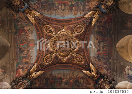 Beautiful ceiling at the Louvre in Paris, France. Beautiful ceiling at the Louvre in Paris, France. 105857656