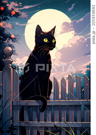 夜の街を散歩する黒猫 [AI生成画像]のイラスト素材 [105858692] - PIXTA