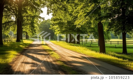 Path way through the autumnal forest natural way, road to the tropical forest field, relaxing with ecological environment, freedom lifestyle concept, Generative AI illustration 105859223
