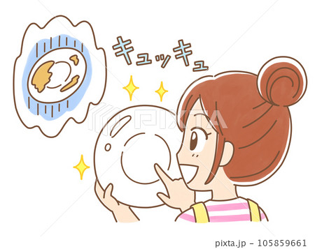 ポップでかわいい食器洗いをしている女性 ポップでかわいい食器洗いをしている女性 105859661