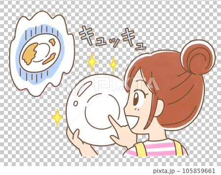 ポップでかわいい食器洗いをしている女性 ポップでかわいい食器洗いをしている女性 105859661