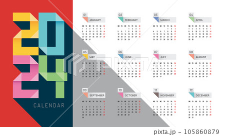 Monthly calendar template for 2024 year.vector 105860879