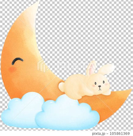 The rabbit sleeps on the half moon. 105861369