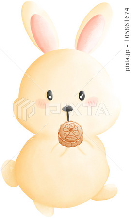 Rabbit eating moon cake 105861674