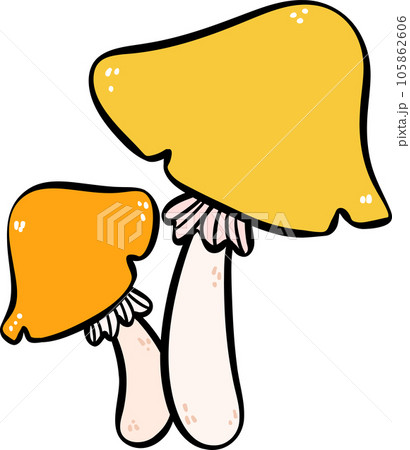 A cute autumn mushroom in vibrant colors Doodle Illustration. Whimsical Fall Hand Drawing Art A cute autumn mushroom in vibrant colors Doodle Illustration. Whimsical Fall Hand Drawing Art 105862606