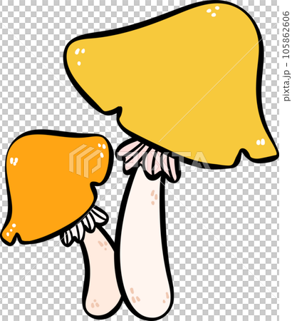 A cute autumn mushroom in vibrant colors Doodle Illustration. Whimsical Fall Hand Drawing Art A cute autumn mushroom in vibrant colors Doodle Illustration. Whimsical Fall Hand Drawing Art 105862606