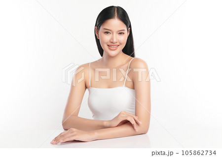 Beautiful young asian woman with clean fresh skin on white background, Face care, Facial treatment, Cosmetology, beauty and spa, Asian women portrait. Beautiful young asian woman with clean fresh skin on white background, Face care, Facial treatment, Cosmetology, beauty and spa, Asian women portrait. 105862734