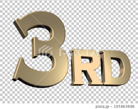 Three-dimensional (3D) letters "3rd / third" gold Three-dimensional (3D) letters "3rd / third" gold 105863696