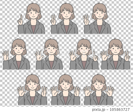 Young woman counting with fingers (suit) Young woman counting with fingers (suit) 105863727