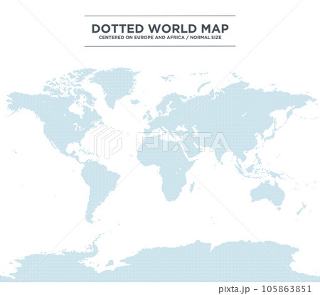 ヨーロッパ・アフリカを中心とした青のドットの世界地図。 中サイズ南極付き ヨーロッパ・アフリカを中心とした青のドットの世界地図。 中サイズ南極付き 105863851
