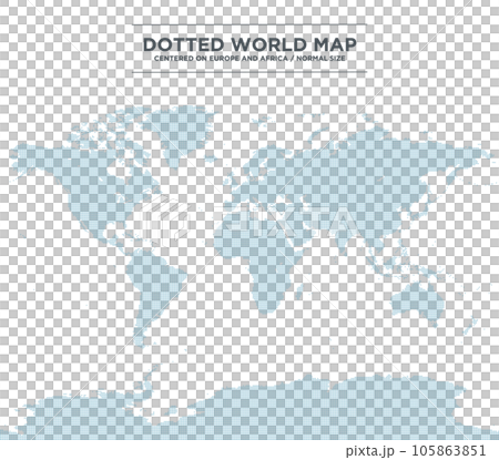 ヨーロッパ・アフリカを中心とした青のドットの世界地図。 中サイズ南極付き ヨーロッパ・アフリカを中心とした青のドットの世界地図。 中サイズ南極付き 105863851