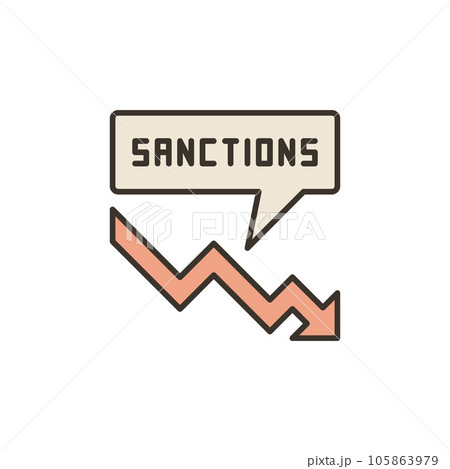 Falling red Arrow with Economic Sanctions Speech Bubble colored icon 105863979