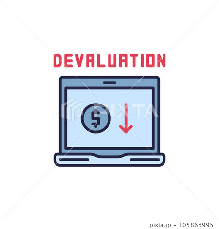 Laptop with Devaluation information vector concept colored icon 105863995